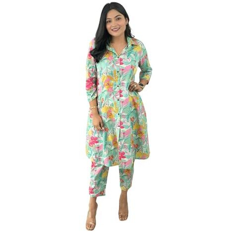 Yashika Blend Trendy Printed Cotton Bleand A-Line Trousers Woman Pant with Dupatta | Kurta Sets|Kurti for Women (AZ-YS-OG-KS2214-S) Parent_Green