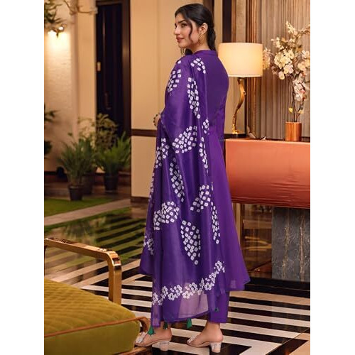 ANNI DESIGNER Women's Rayon Viscose Solid Anarkali Kurta with Pant & Dupatta (BHAGVATH BEGANI-VKS02_M_Begani_Medium)