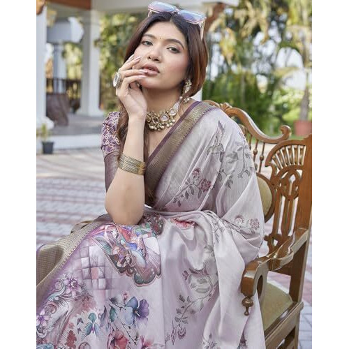 Yashika Women's Cotton Silk Dola Border Digital Printed Saree|Sarees for Women (AZ-YS-P1-DOBBY 01)