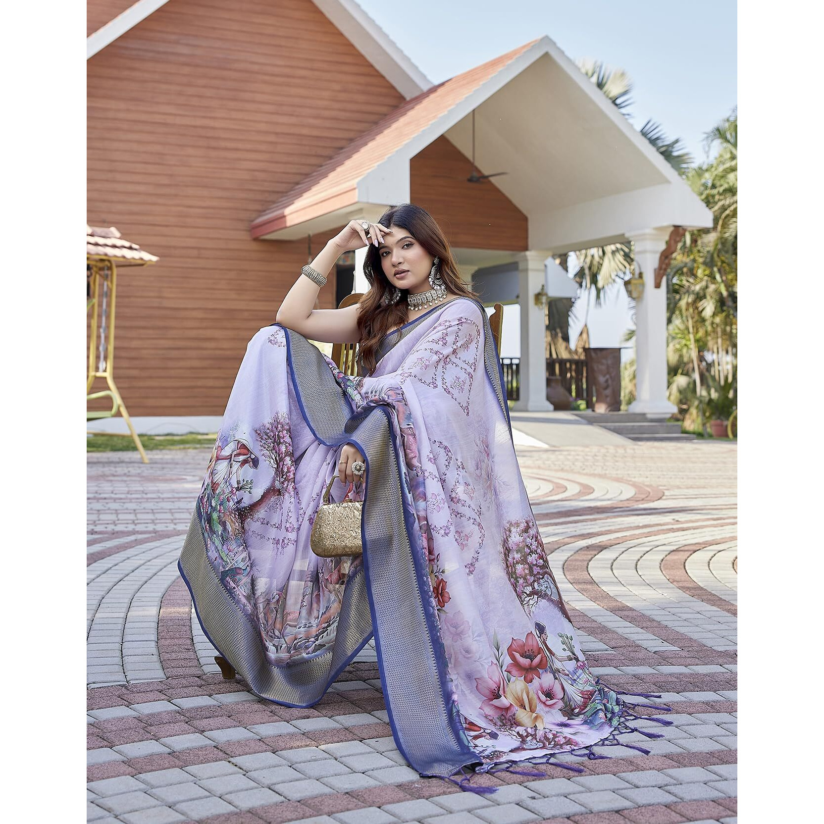 Yashika Women's Cotton Silk Dola Border Digital Printed Saree|Sarees for Women (AZ-YS-P1-DOBBY 03)