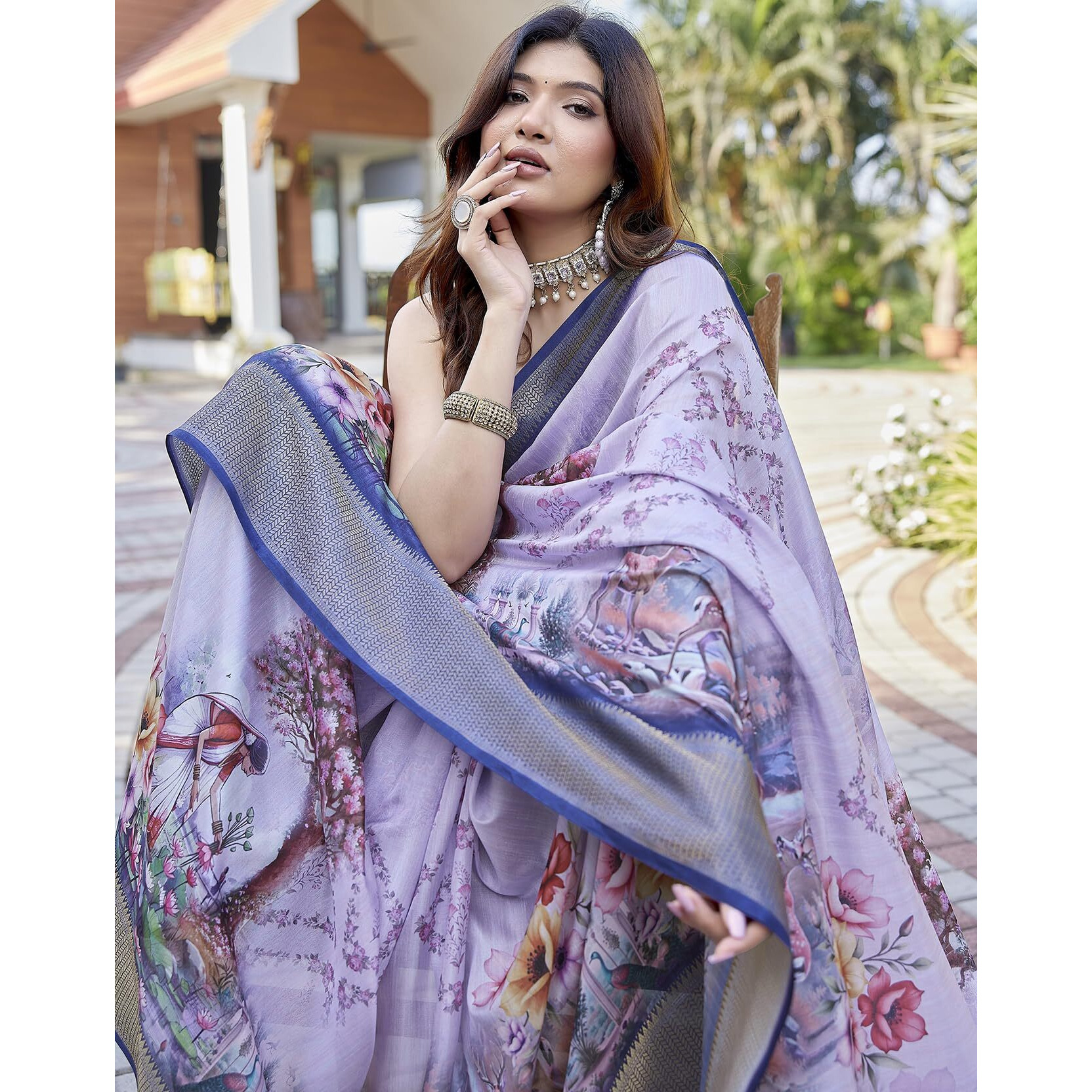 Yashika Women's Cotton Silk Dola Border Digital Printed Saree|Sarees for Women (AZ-YS-P1-DOBBY 03)