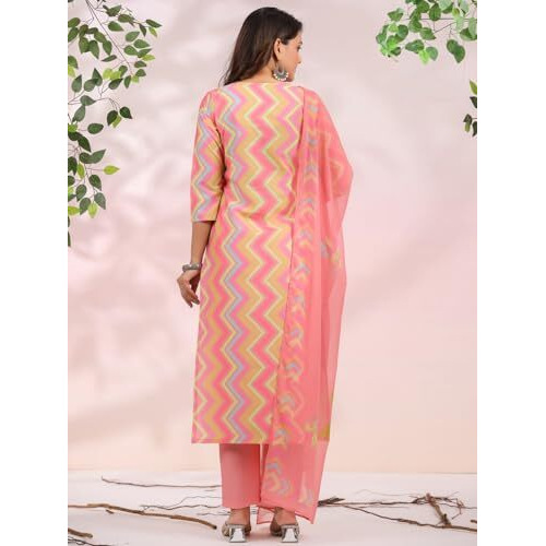 ANNI DESIGNER Women's Rayon Blend Printed Straight Kurta with Pant & Dupatta (Zaggu Pink-NB_XXL_Pink_XX-Large)