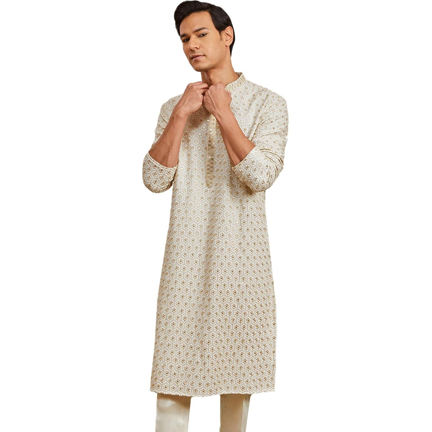 VASTRAMAY Men's Off White Rayon Kurta - This Men's Kurta exudes Elegance with its Intricate Design and Sophisticated Color Palette.