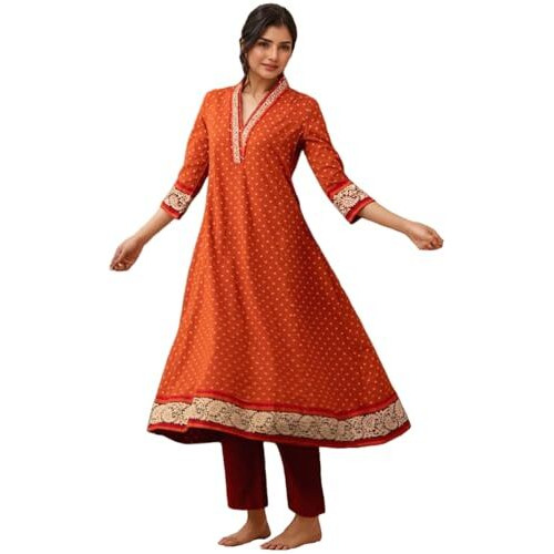 ANNI DESIGNER Women's Rayon Viscose Anarkali Printed Kurta with Pant (Karidos Orange-VKS04_XXL_Orange_XX-Large)
