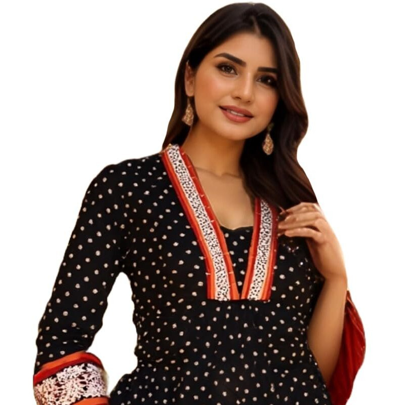 ANNI DESIGNER Women's Rayon Viscose Anarkali Printed Kurta with Pant (Karidos Black-VKS04_S_Black_Small)