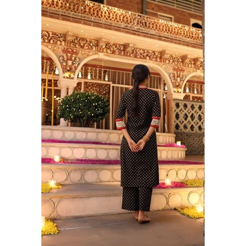 ANNI DESIGNER Women's Rayon Viscose Anarkali Printed Kurta with Pant (Karidos Black-VKS04_S_Black_Small)