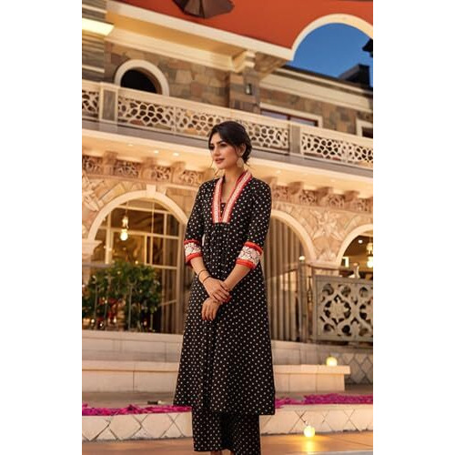 ANNI DESIGNER Women's Rayon Viscose Anarkali Printed Kurta with Pant (Karidos Black-VKS04_S_Black_Small)