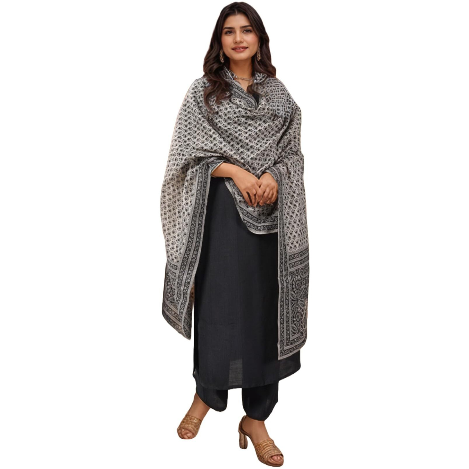 ANNI DESIGNER Women's Rayon Viscose Solid Straight Kurta with Pant & Dupatta (VARDHAN BLACK-VKS01_L_Black_Large)