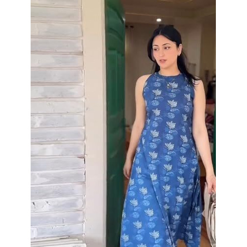 ANNI DESIGNER Women's Rayon Viscose Printed A-Line Kurta with Pant (Aashvi Blue_M_Blue_Medium)