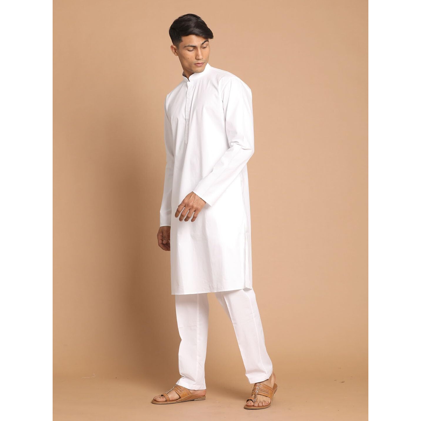 VASTRAMAY Mens White Cotton Kurta Pyjama Set  Eid/Holi Special for Festive & Religious Occasions