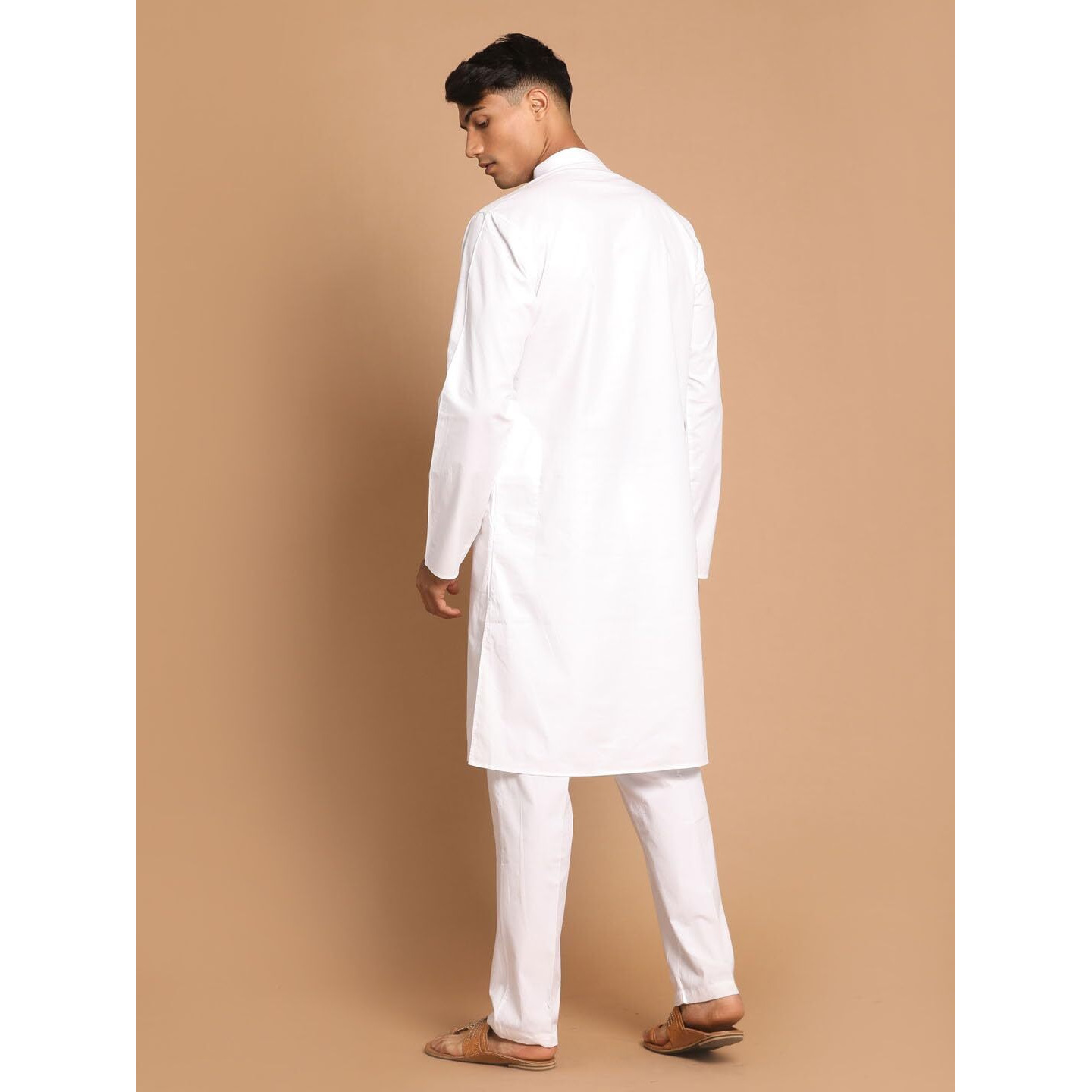 VASTRAMAY Mens White Cotton Kurta Pyjama Set  Eid/Holi Special for Festive & Religious Occasions