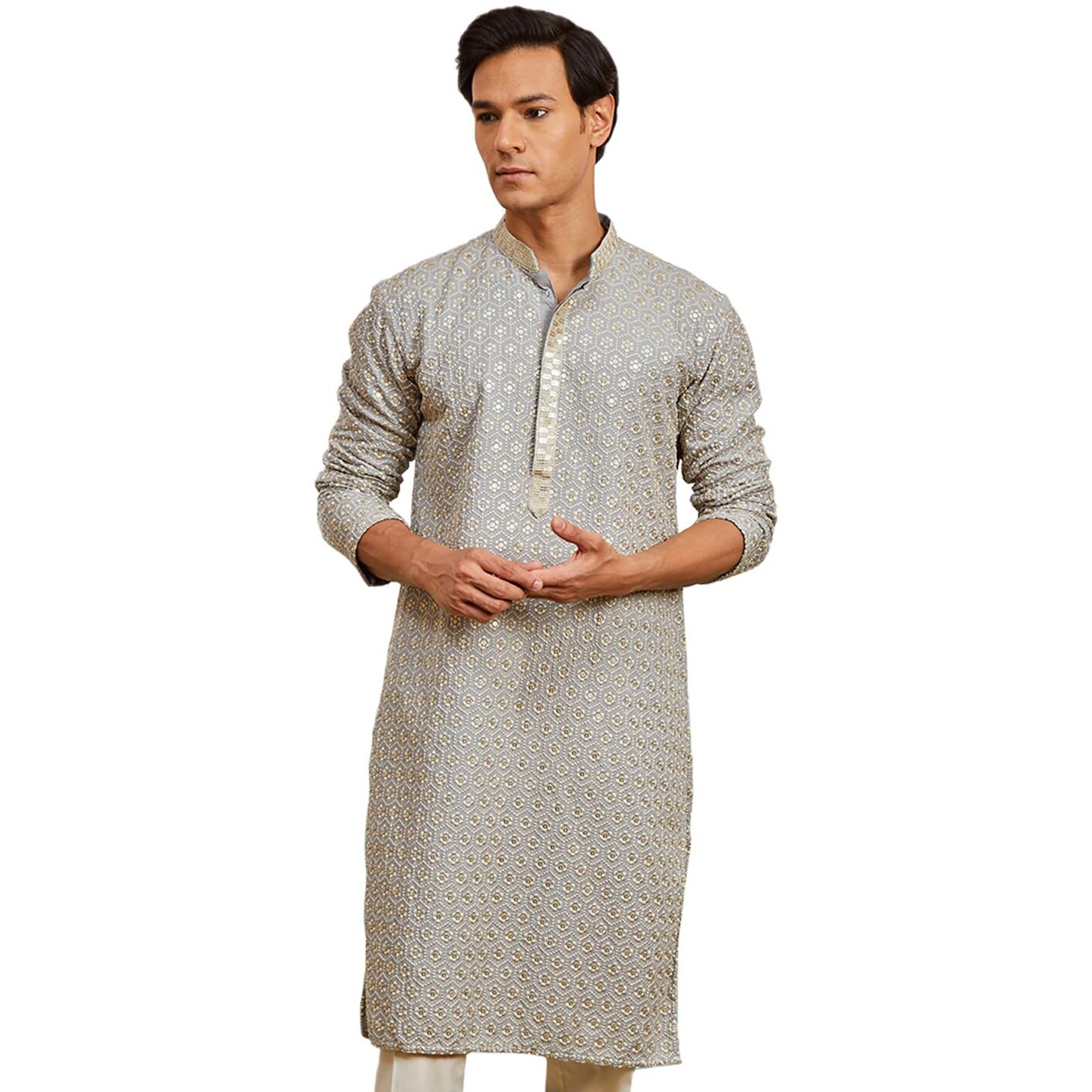VASTRAMAY Men's Gray Rayon Kurta - This Men's Kurta exudes Elegance with its Intricate Design and Sophisticated Color Palette.