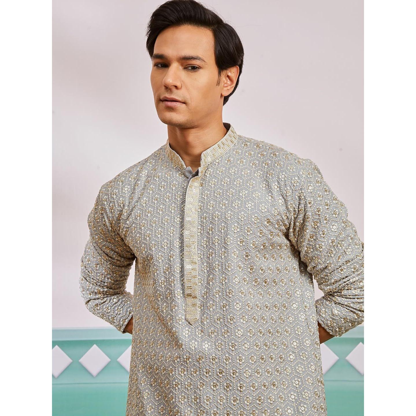 VASTRAMAY Men's Gray Rayon Kurta - This Men's Kurta exudes Elegance with its Intricate Design and Sophisticated Color Palette.