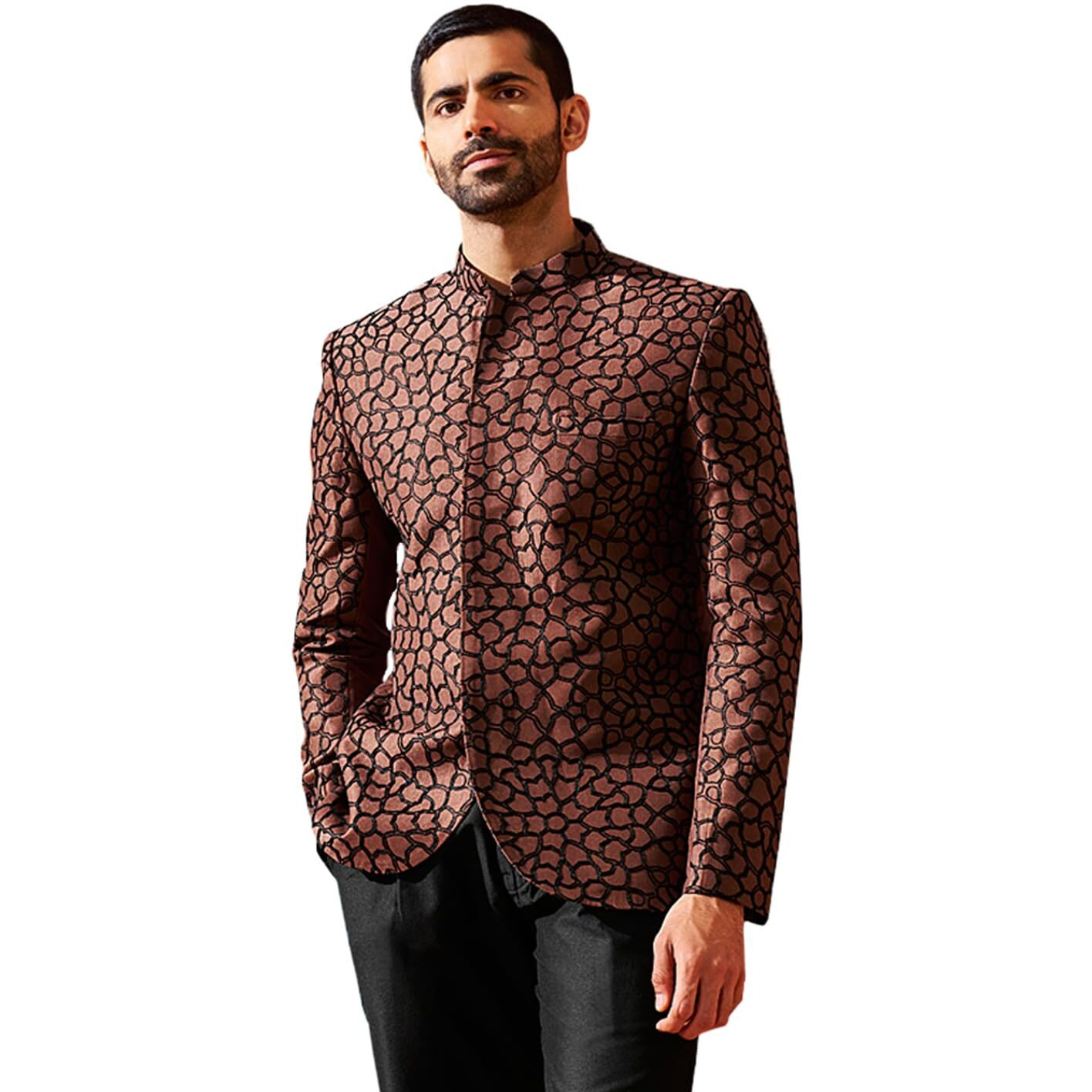 VASTRAMAY Men's Rust Silk Blend Jodhpuri, Silk Blend Embroidered Jodhpuri for Men, Traditional Indian Wear for Weddings & Festivals