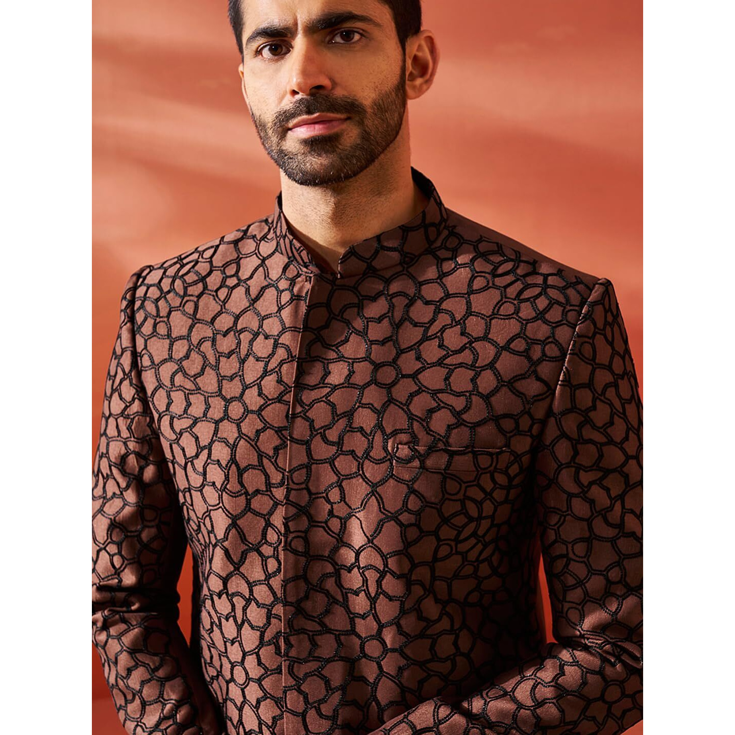 VASTRAMAY Men's Rust Silk Blend Jodhpuri, Silk Blend Embroidered Jodhpuri for Men, Traditional Indian Wear for Weddings & Festivals
