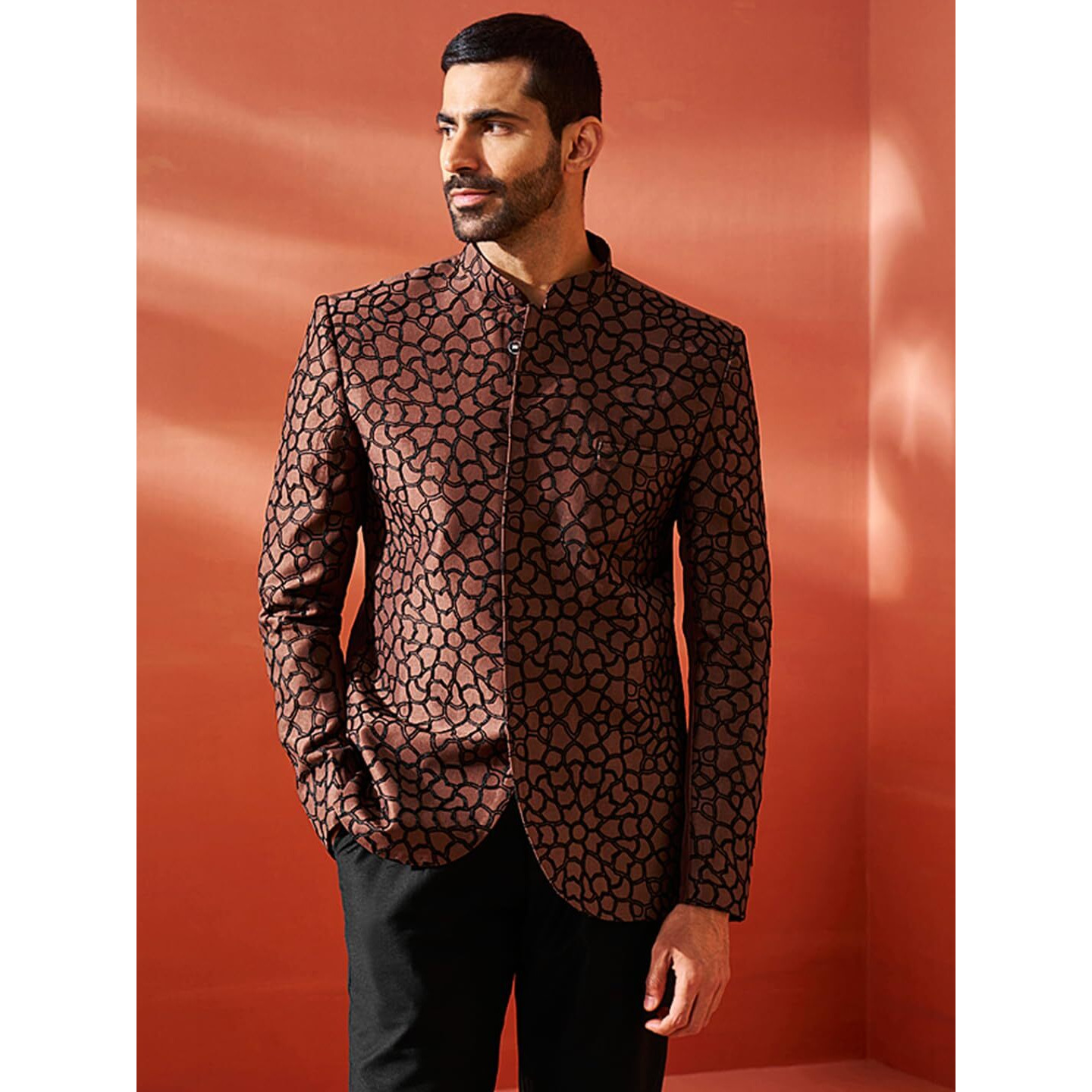 VASTRAMAY Men's Rust Silk Blend Jodhpuri, Silk Blend Embroidered Jodhpuri for Men, Traditional Indian Wear for Weddings & Festivals