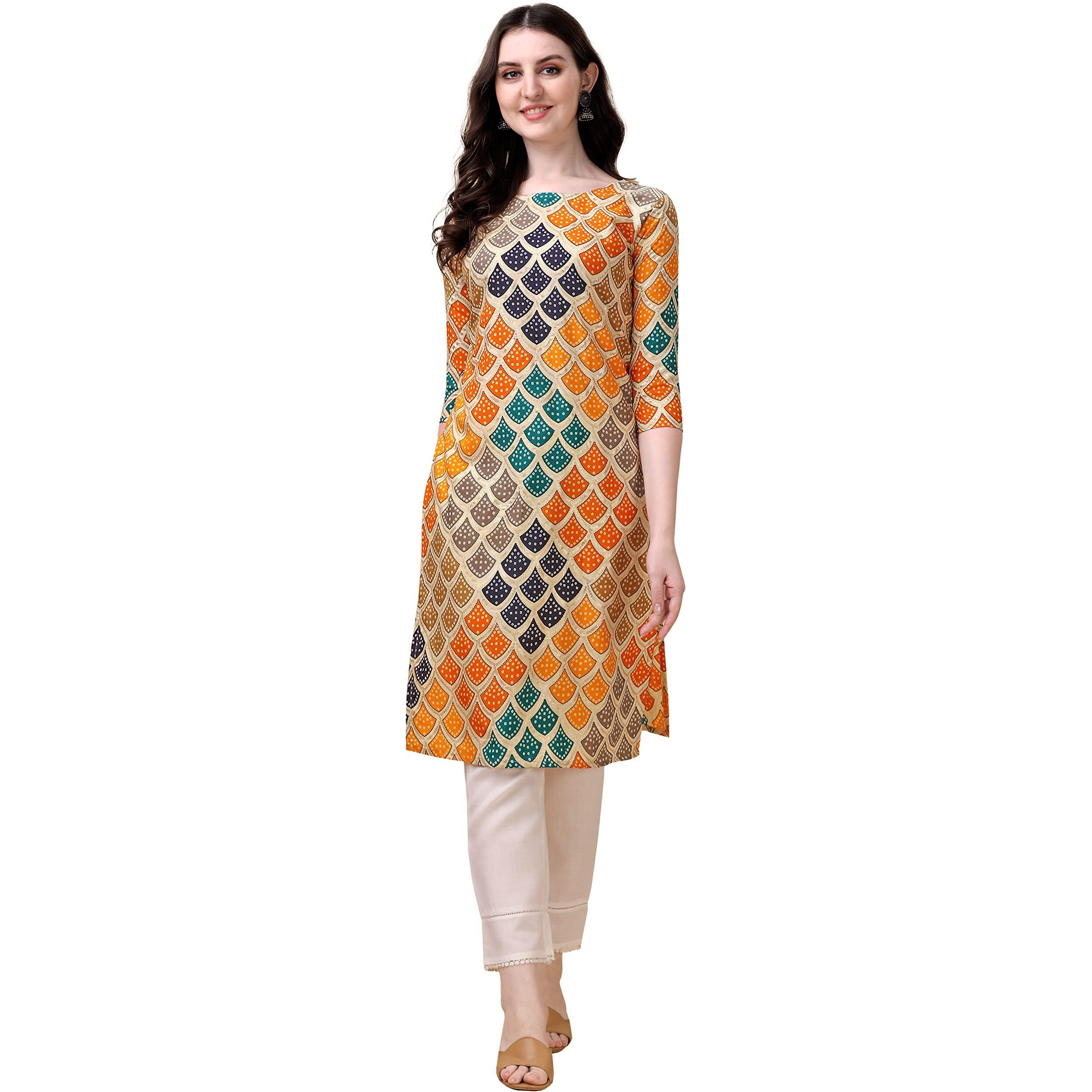 Wedani Women Crepe Printed Kurti (KRT497-KRT502) (X-Large, Yellow)