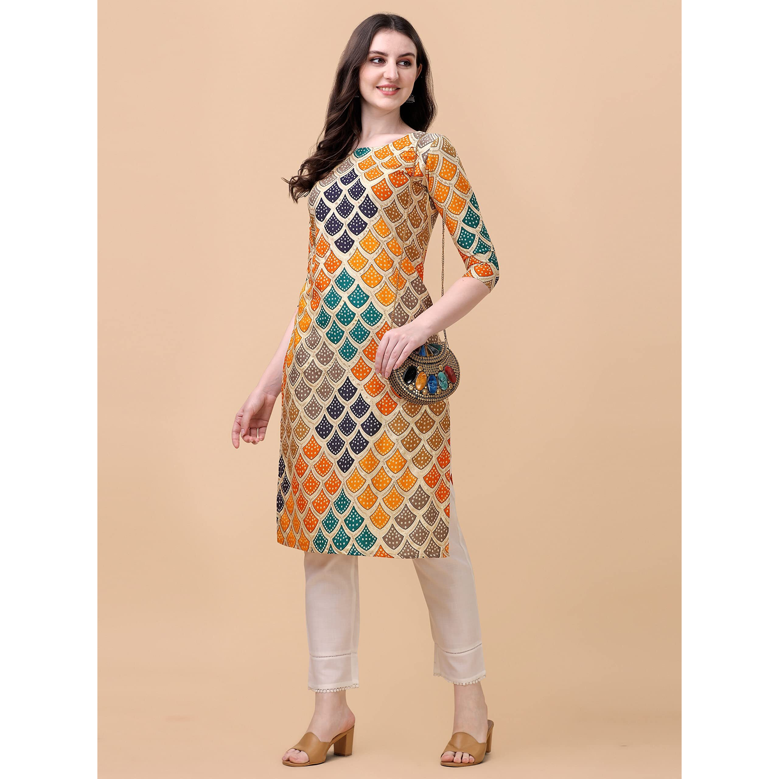 Wedani Women Crepe Printed Kurti (KRT497-KRT502) (X-Large, Yellow)