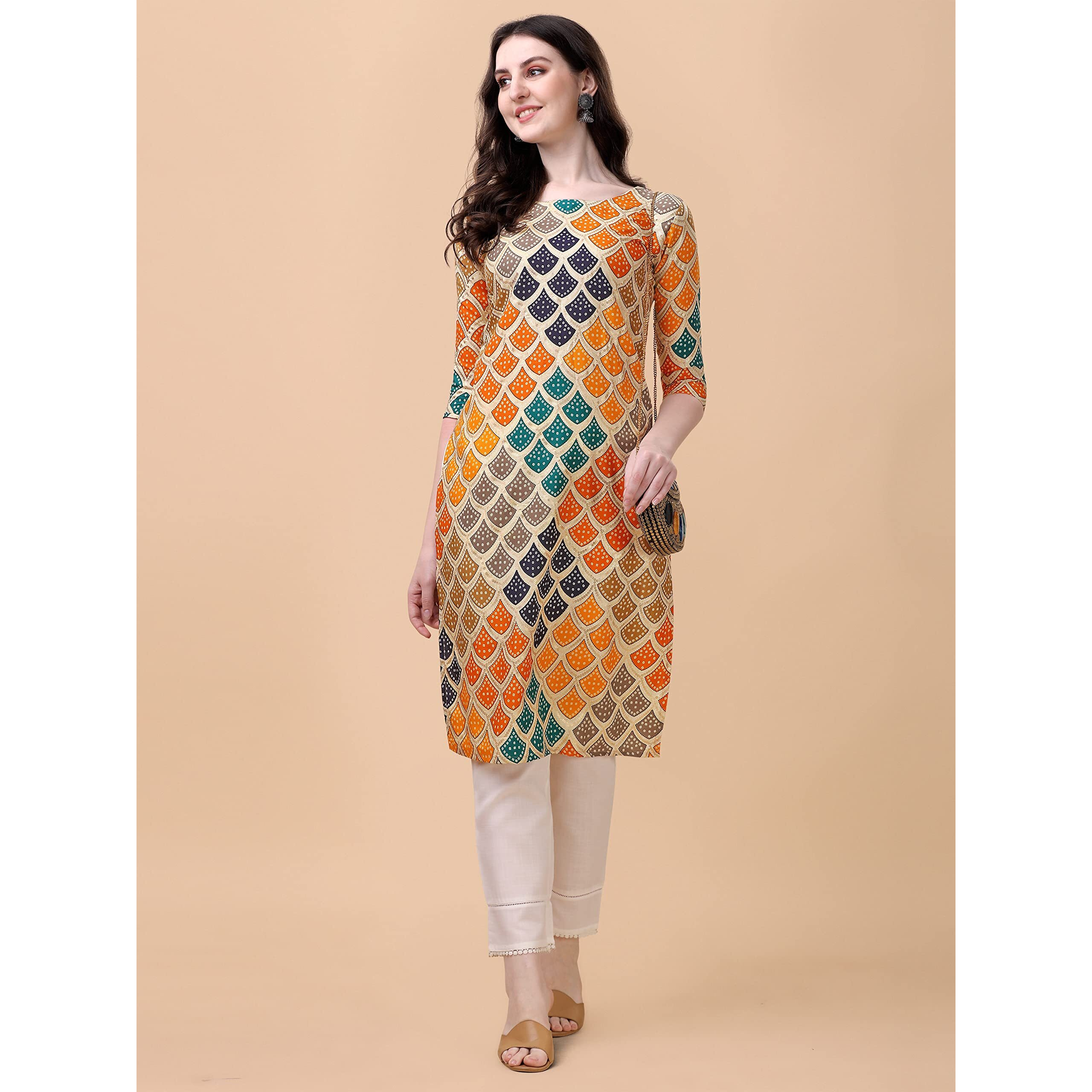 Wedani Women Crepe Printed Kurti (KRT497-KRT502) (X-Large, Yellow)