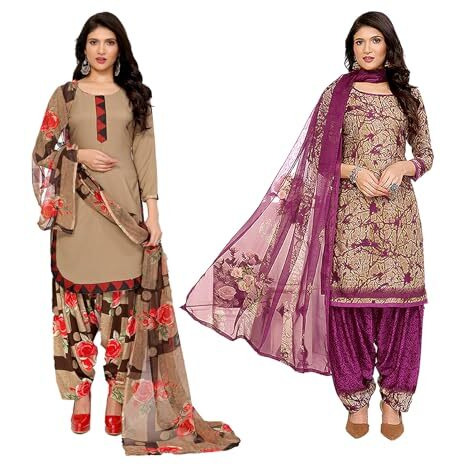Yashika Women's Crepe Dress Material Set for Women | Unstitched Printed Fabric for Kurta Bottom & Dupatta (YS-ADMIRING CHIKU-ADDA WINE)