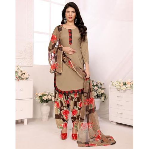 Yashika Women's Crepe Dress Material Set for Women | Unstitched Printed Fabric for Kurta Bottom & Dupatta (YS-ADMIRING CHIKU-ADDA WINE)