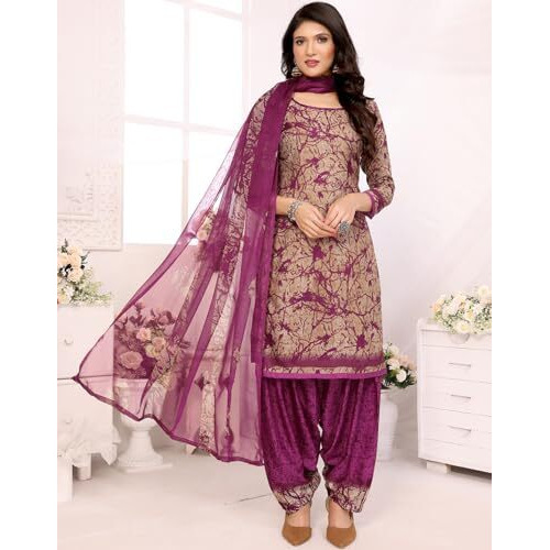 Yashika Women's Crepe Dress Material Set for Women | Unstitched Printed Fabric for Kurta Bottom & Dupatta (YS-ADMIRING CHIKU-ADDA WINE)