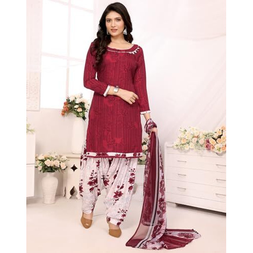 Yashika Women's Crepe Dress Material Set for Women | Unstitched Printed Fabric for Kurta Bottom & Dupatta (YS-ADMIRING CHIKU-NITU WINE)