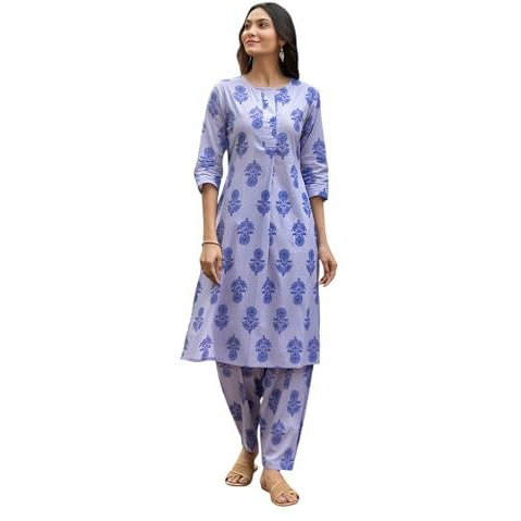 Yashika Blend Trendy Printed Cotton Bleand Stright Trousers Woman Pant with Dupatta | Kurta Sets|Kurti for Women (AZ-YS-OG-KS2208-L) (AZ-YS-OG-KS2208-Parent_Purple