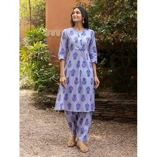 Yashika Blend Trendy Printed Cotton Bleand Stright Trousers Woman Pant with Dupatta | Kurta Sets|Kurti for Women (AZ-YS-OG-KS2208-L) (AZ-YS-OG-KS2208-Parent_Purple