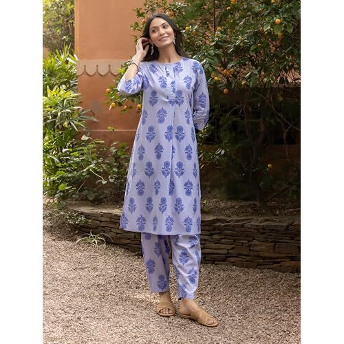 Yashika Blend Trendy Printed Cotton Bleand Stright Trousers Woman Pant with Dupatta | Kurta Sets|Kurti for Women (AZ-YS-OG-KS2208-L) (AZ-YS-OG-KS2208-Parent_Purple