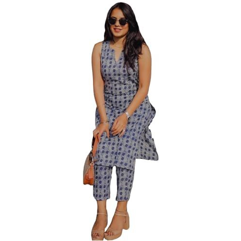 ANNI DESIGNER Women's Rayon Viscose Straight Printed Kurta with Pant (Ranopali Blue-VKS01_M_Blue_Medium)