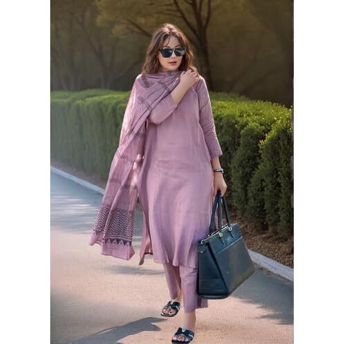 ANNI DESIGNER Women's Rayon Blend Solid Straight Kurta with Pant & Dupatta (Raja Saab Purple-VKS12_S_Purple_Small)