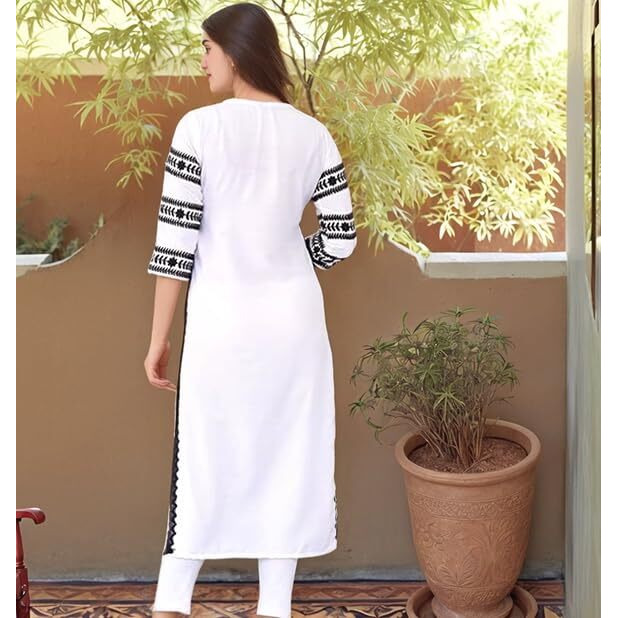 ANNI DESIGNER Women's Rayon Viscose Chikankari Embroidered Straight Kurta (Stho White-VKS01_S_White_Small)