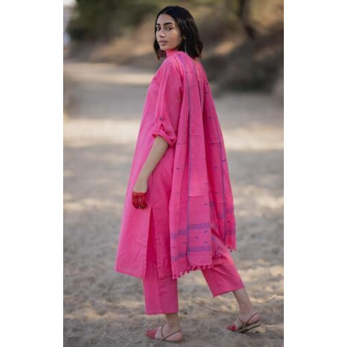 ANNI DESIGNER Women's Rayon Blend Solid Straight Kurta with Pant & Dupatta (JANEU Pink_XXL_Pink_XX-Large)