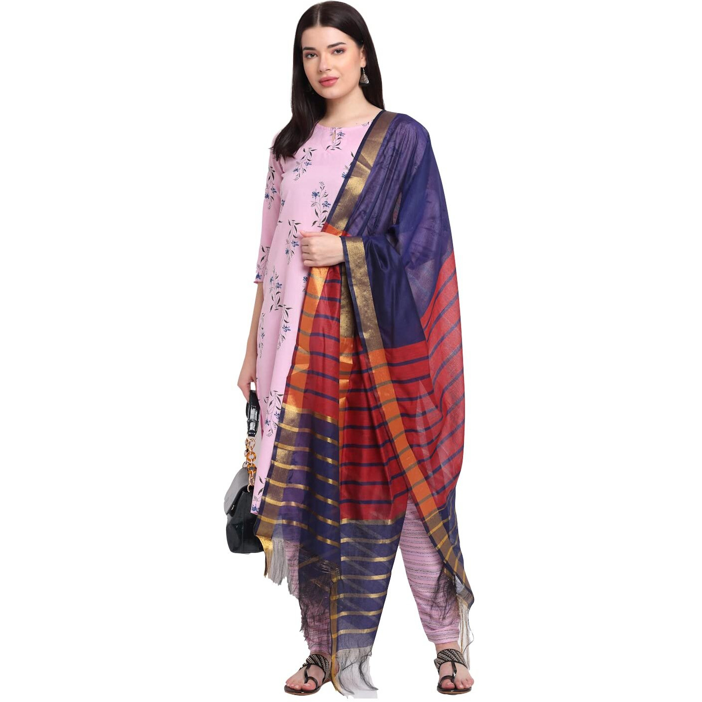 ANNI DESIGNER Women's Cotton Straight Kurta with Palazzo & Dupatta (KPZD-COT-10010-PINK_S_Pink_Small)