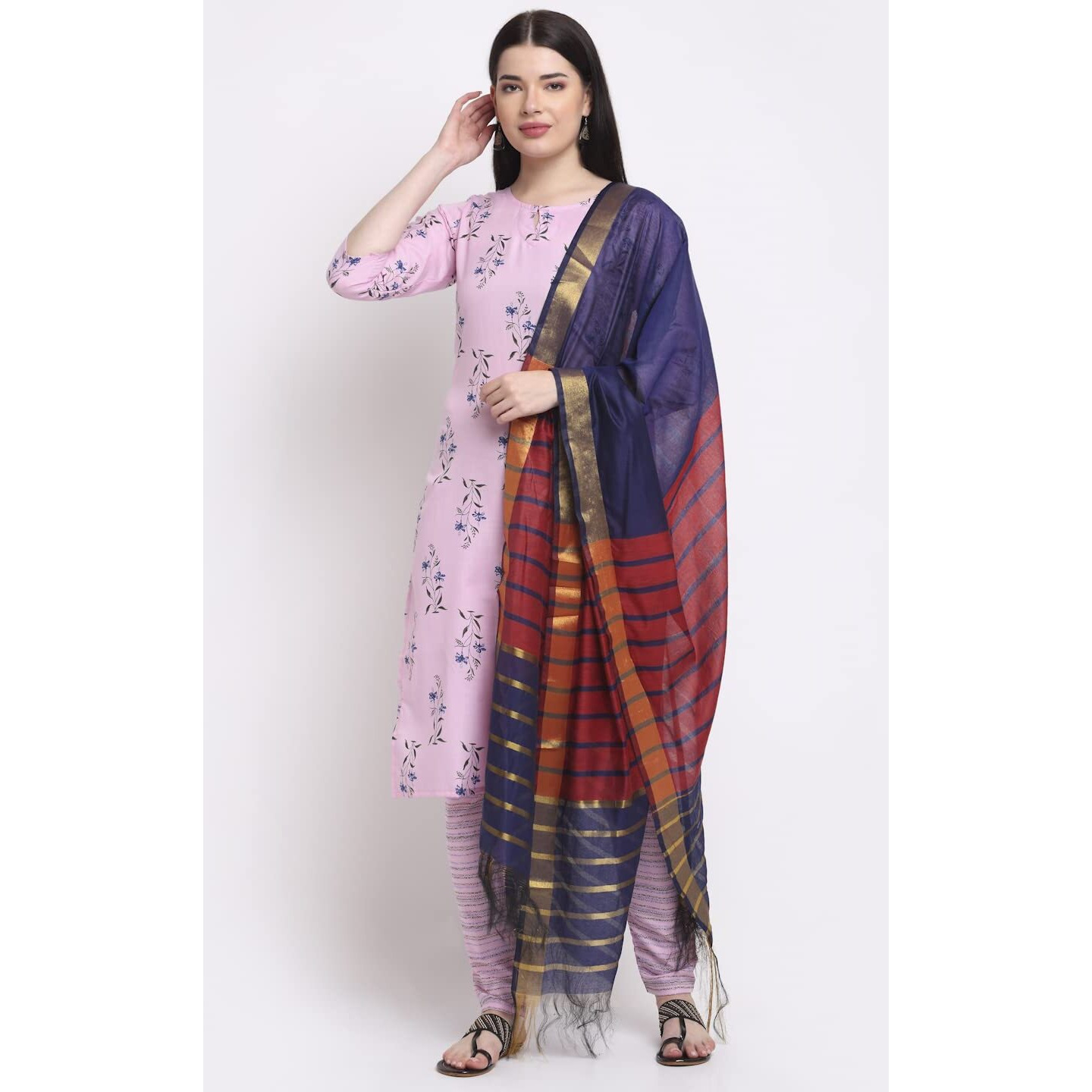 ANNI DESIGNER Women's Cotton Straight Kurta with Palazzo & Dupatta (KPZD-COT-10010-PINK_S_Pink_Small)