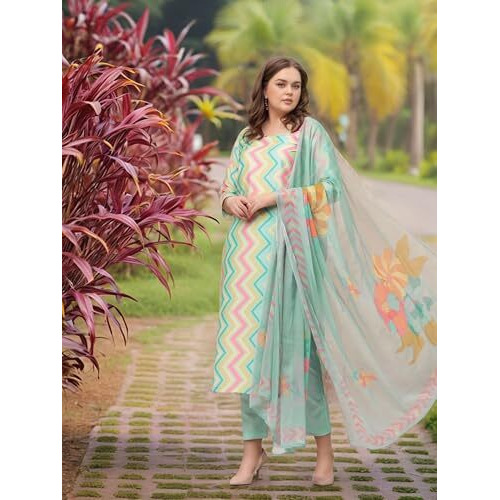 ANNI DESIGNER Women's Rayon Viscose Straight Printed Kurta with Pant & Dupatta (Zaggu Pista-VKS01_XL_Pista_X-Large)