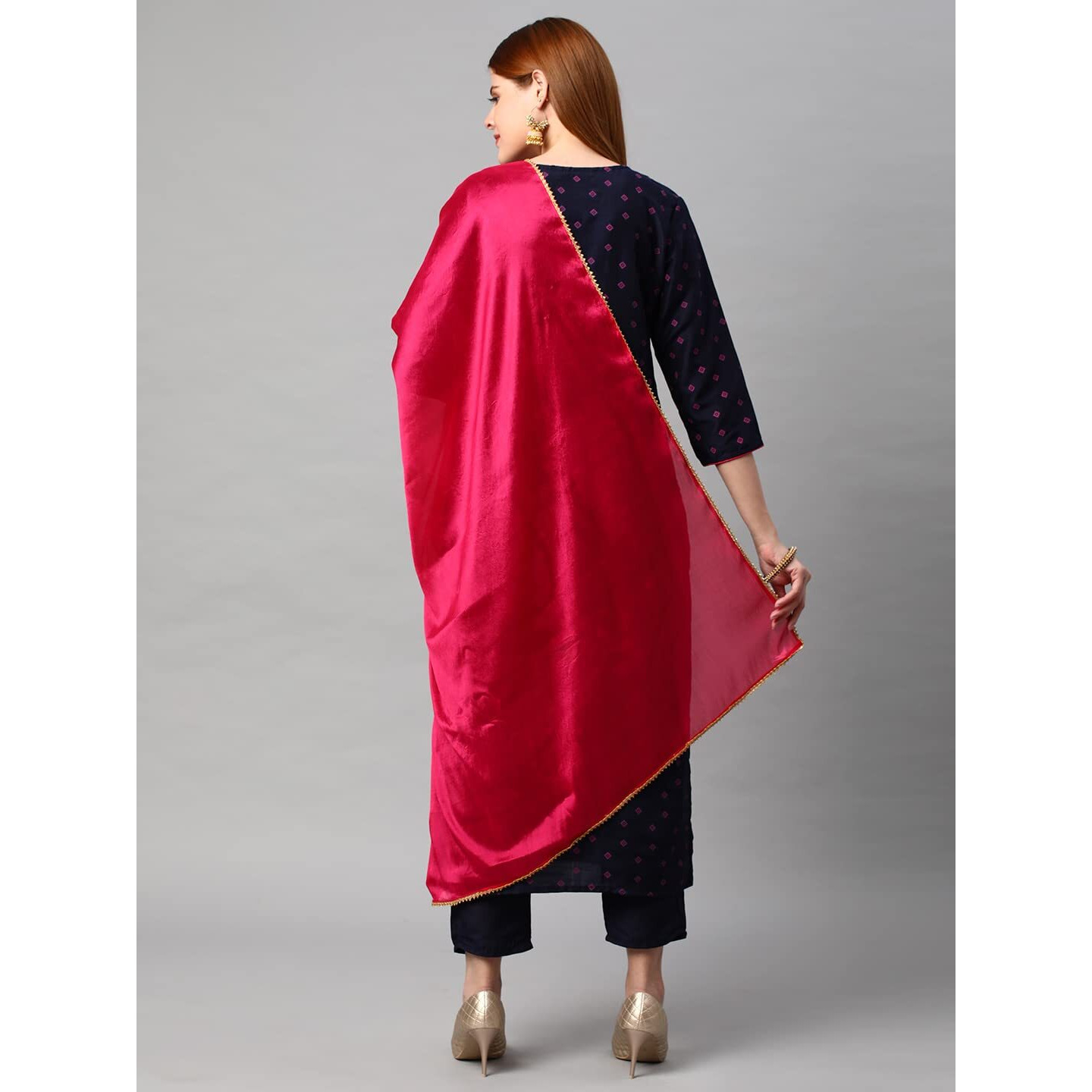 ANNI DESIGNER Women's Cotton Blend Printed Straight Kurta with Pant & Dupatta (Bhujia Blue-Nw_S_Blue_Small)