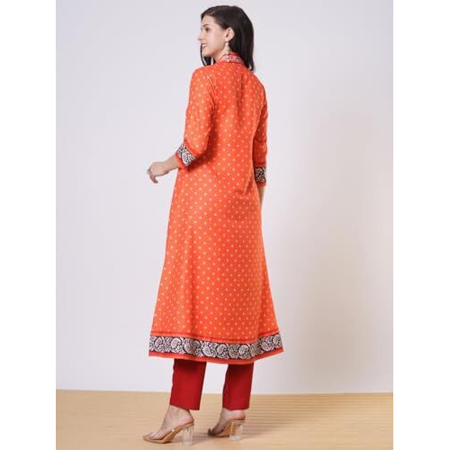 ANNI DESIGNER Women's Rayon Viscose Anarkali Printed Kurta with Pant (Karidos Orange-VKS02_3XL_Orange_XXX-Large)