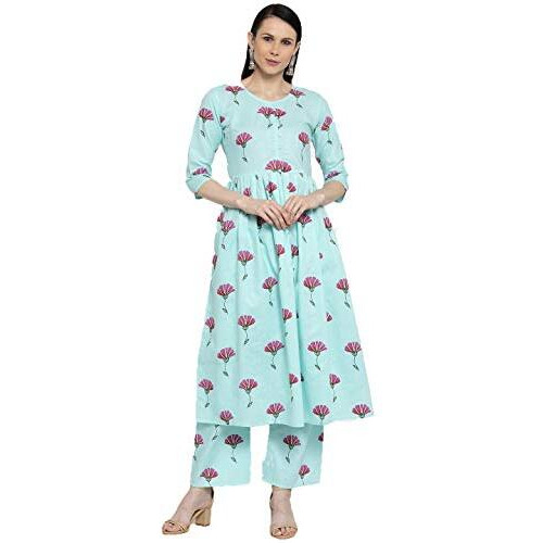 ANNI DESIGNER Women's Cotton Anarkali Kurta (SARA SEA Green_XXL_Blue_XX-Large)