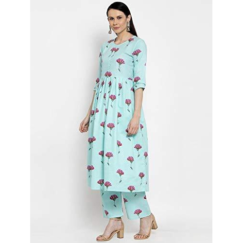 ANNI DESIGNER Women's Cotton Anarkali Kurta (SARA SEA Green_XXL_Blue_XX-Large)