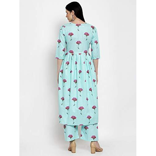 ANNI DESIGNER Women's Cotton Anarkali Kurta (SARA SEA Green_XXL_Blue_XX-Large)