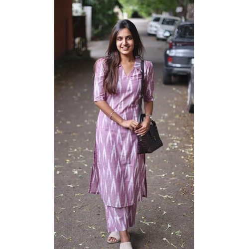 ANNI DESIGNER Women's Rayon Viscose Straight Printed Kurta with Pant (Demeter Onion_M_Lavender_Medium)