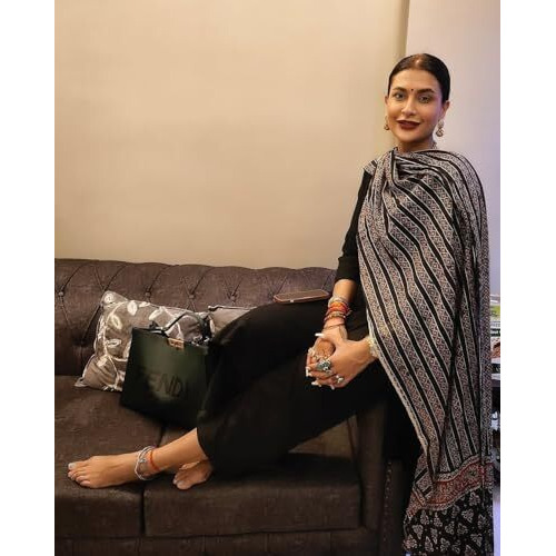 ANNI DESIGNER Women's Rayon Viscose Anarkali Solid Kurta with Pant & Dupatta (Avantika Black_XL_Black_X-Large)