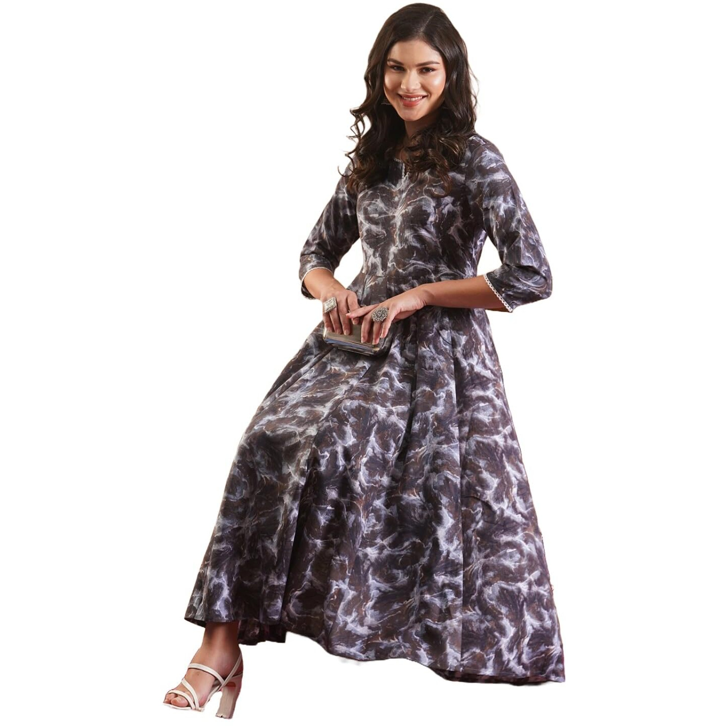 ANNI DESIGNER Women's Rayon Blend Anarkali Printed Kurta with Pant (SIPRADH Grey_L_Grey_Large)