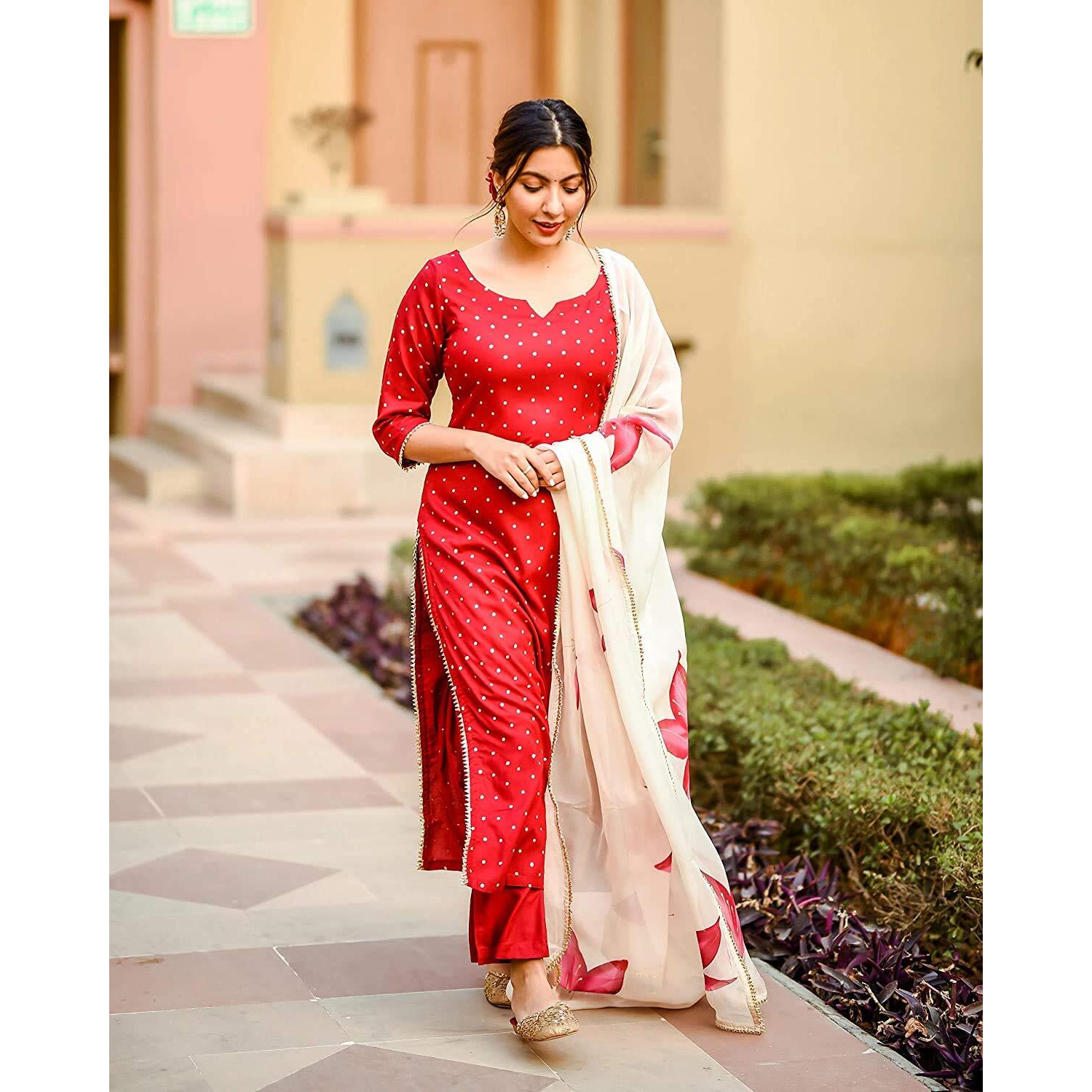 ANNI DESIGNER Women's Rayon Printed Straight Kurta with Palazzos & Dupatta (DEB-Rayon SET5_XL) Multicolour