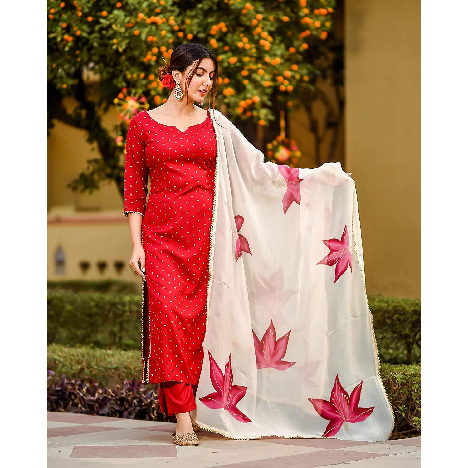 ANNI DESIGNER Women's Rayon Printed Straight Kurta with Palazzos & Dupatta (DEB-Rayon SET5_XL) Multicolour