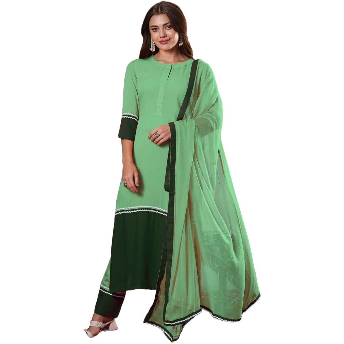 ANNI DESIGNER Women's Rayon Viscose Straight Solid Kurta with Pant & Dupatta (PANAI Mint_XL_Light Green_X-Large)