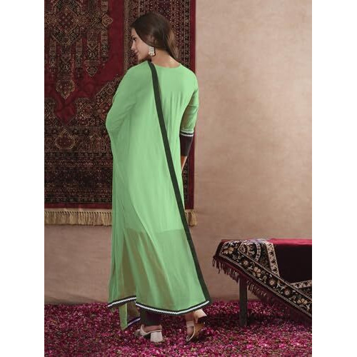 ANNI DESIGNER Women's Rayon Viscose Straight Solid Kurta with Pant & Dupatta (PANAI Mint_XL_Light Green_X-Large)