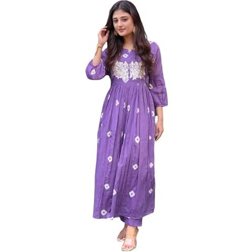 ANNI DESIGNER Women's Rayon Viscose Printed Anarkali Kurta with Pant (ANVESHI PURPLE-VKS02_L_Purple_Large)